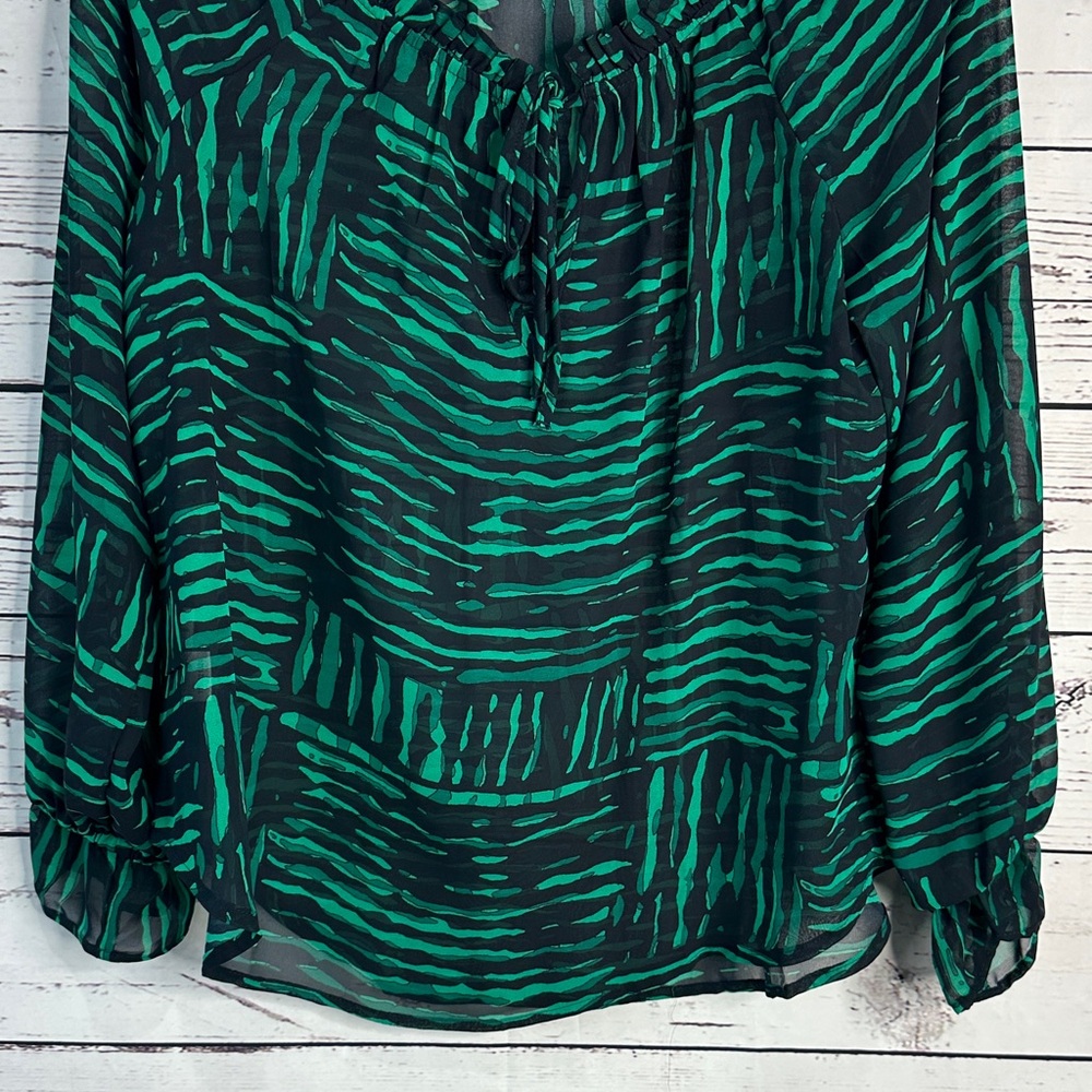 Loft Green And Black Patterned Blouse - image 4